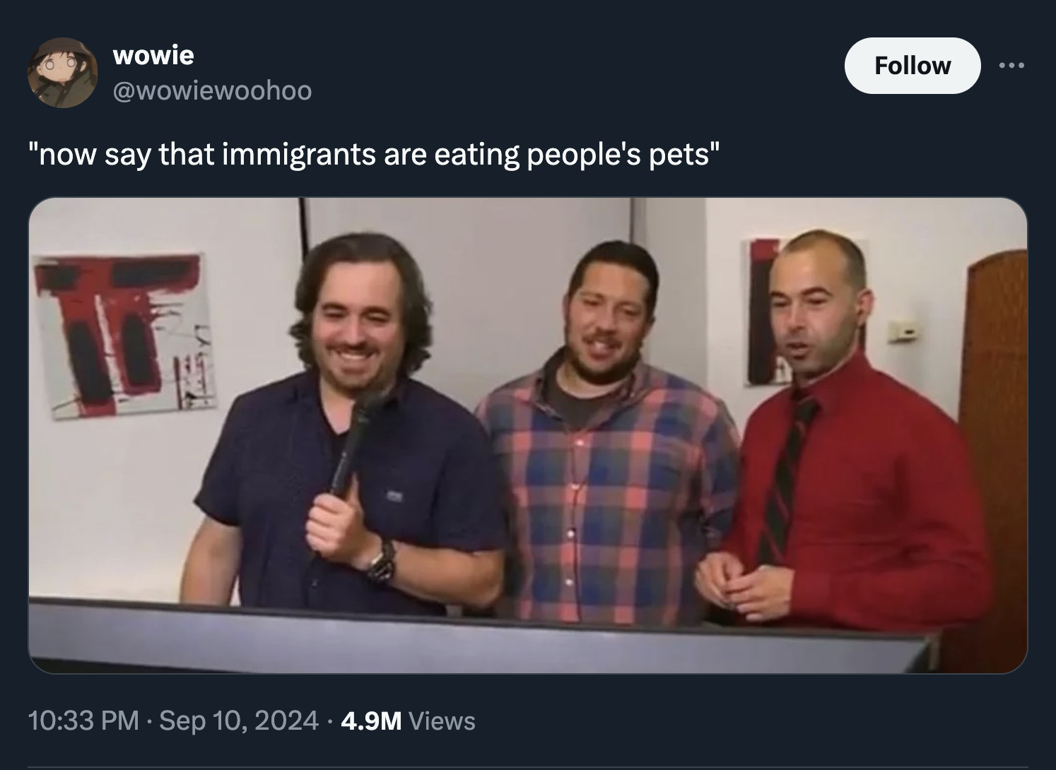 impractical jokers joe biden meme - wowie "now say that immigrants are eating people's pets" 4.9M Views